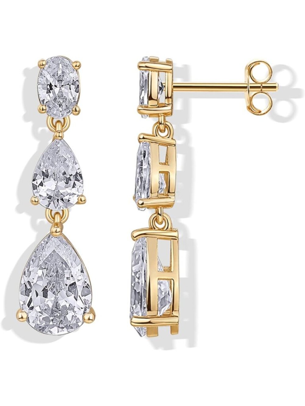 14K Gold Plated CZ Dangle Earrings for Women - Elegant Long Bridal Jewelry